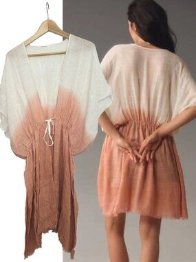 NWT By Anthropologie Orange Coral Pink Ombre Duster Beach Coverup | OS 4 6 8